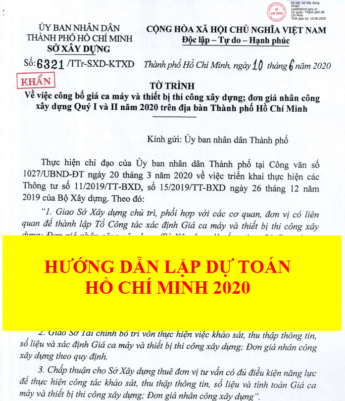 Hướng dẫn lập dự toán Hồ Chí Minh 2020 theo tờ trình 6321 ngày 10 tháng 6 năm 2020